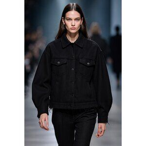 Max Mara Sportmax Black 100% Virgin Wool Jacket Women’s Frayed Hem Italy Size 2